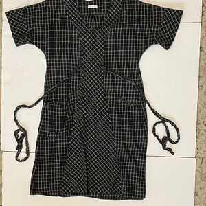 Elegant Black Checkered Midi Dress